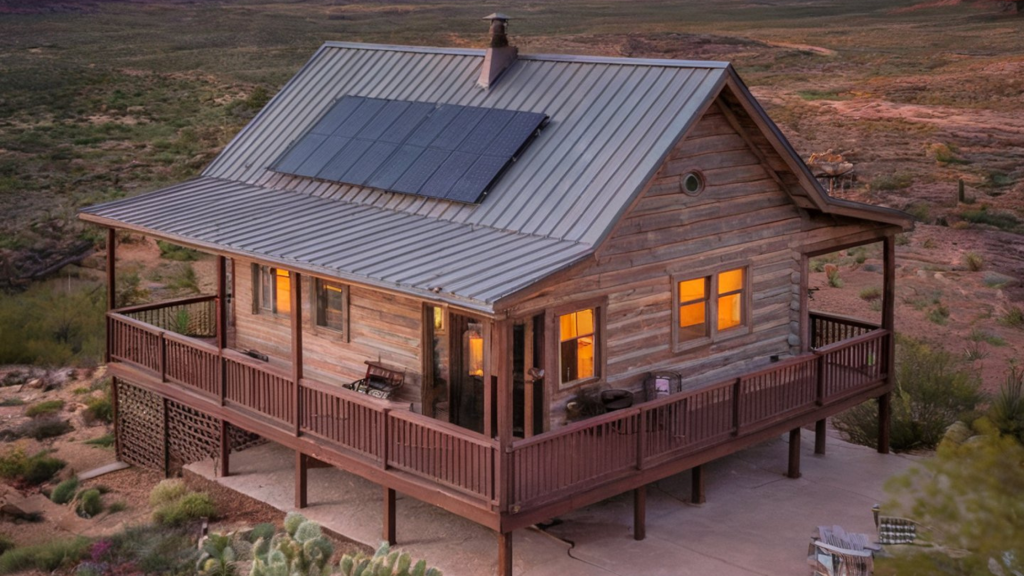 Rustic farmhouse with solar panels