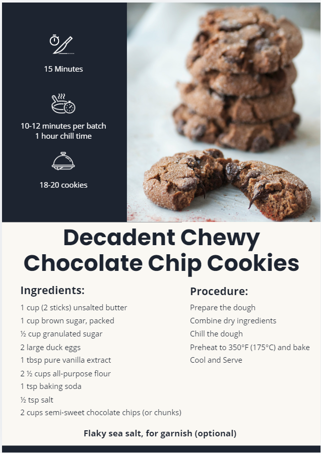 Decadent Chewy Chocolate Chip Cookies Recipe Card